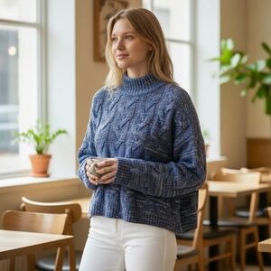 a.n.a. Women's Pullover Mock Neck Warm Cozy Blue Grey Knit Sweater Size XXL NWT